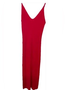 Minimalist Berry Ribbed Slip Maxi Dress | V-Neck Bodycon | Size L